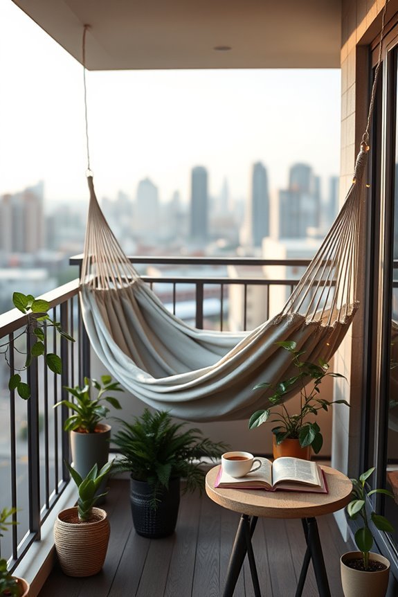 cozy balcony hammock setup