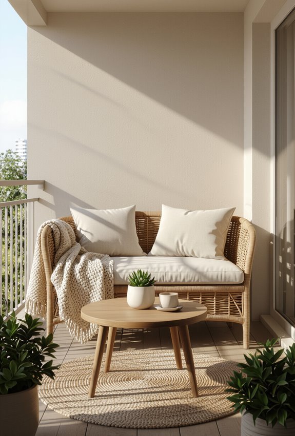 cozy balcony seating with lights