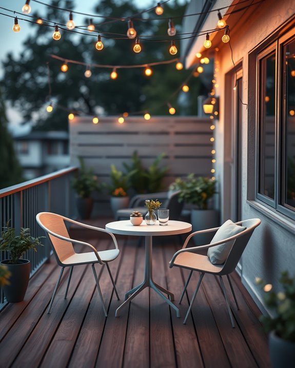 cozy balcony string lights