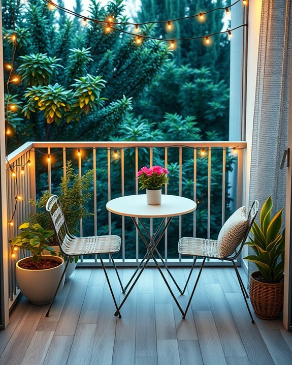 cozy balcony string lights