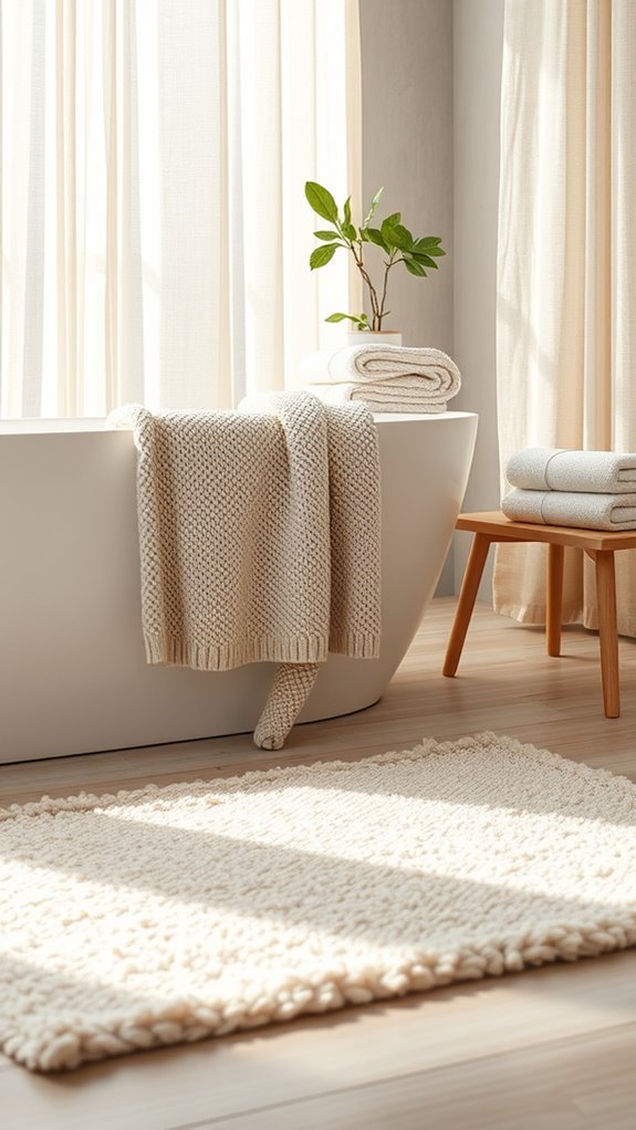 cozy bathroom textile layering