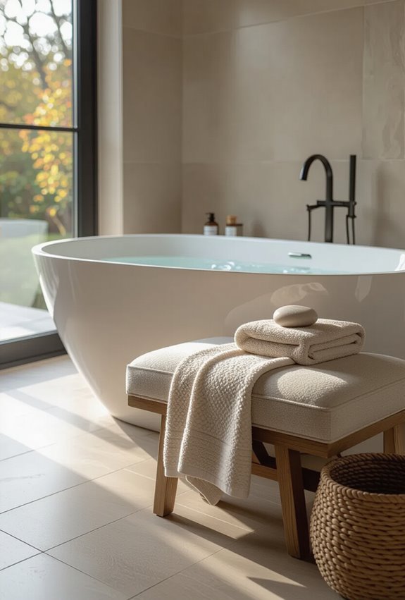 cozy bench by tub