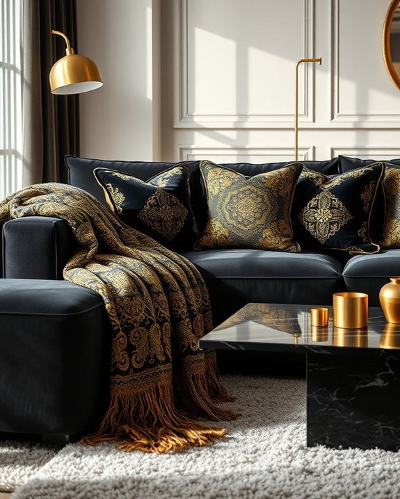 cozy black and gold throws