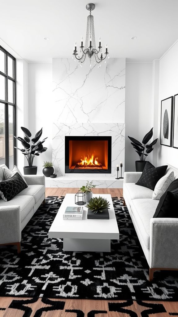 cozy black and white fireplace