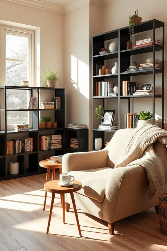 cozy black shelves ambiance