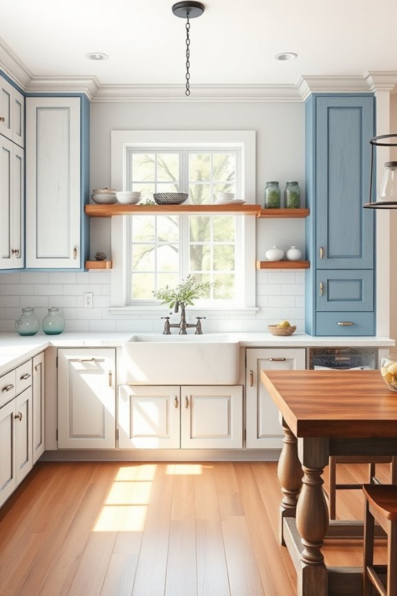 cozy blue and white kitchen