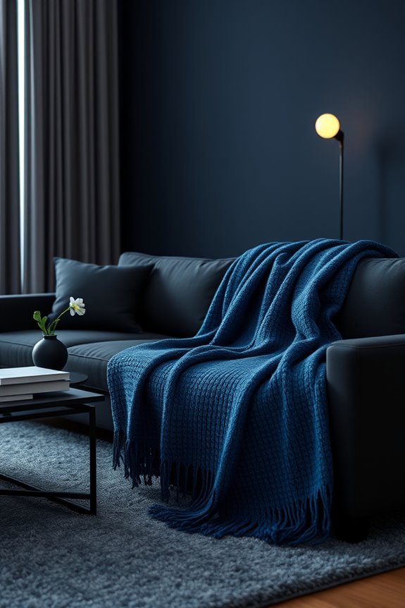 cozy blue throws contrast black