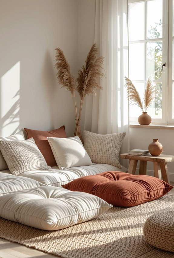 cozy boho floor cushion nook
