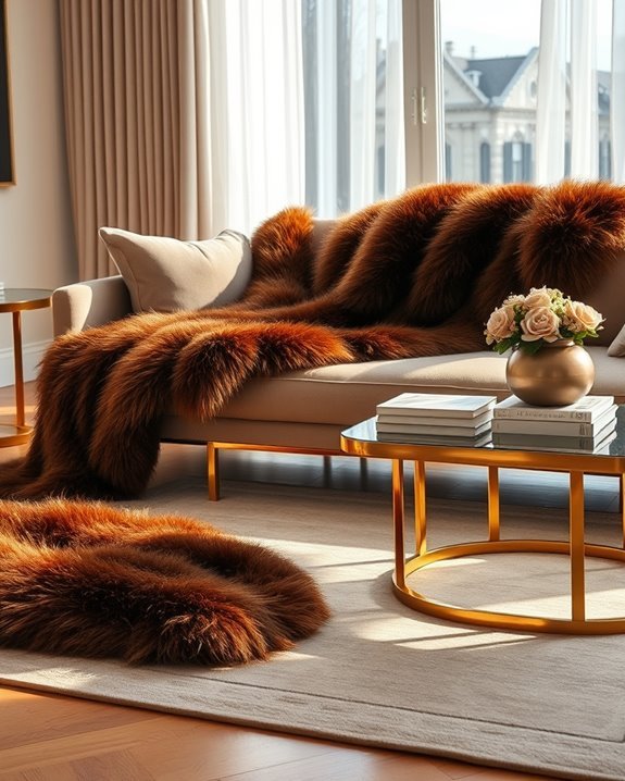 cozy brown faux fur throws
