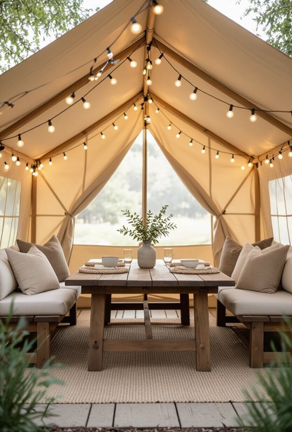 cozy cafe lights inside tents
