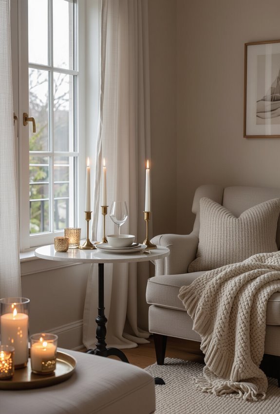 cozy candlelit corner dining
