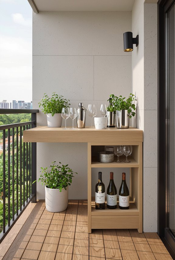 cozy compact balcony mini bar