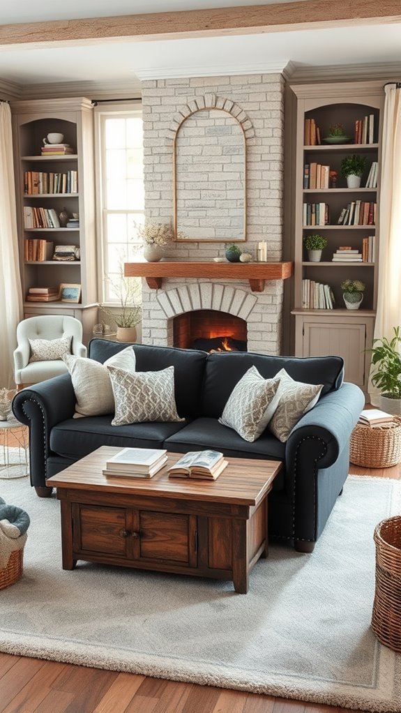 cozy cottage with dark upholstery