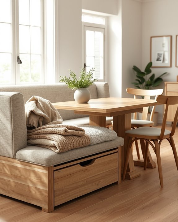 cozy dining with blanket storage