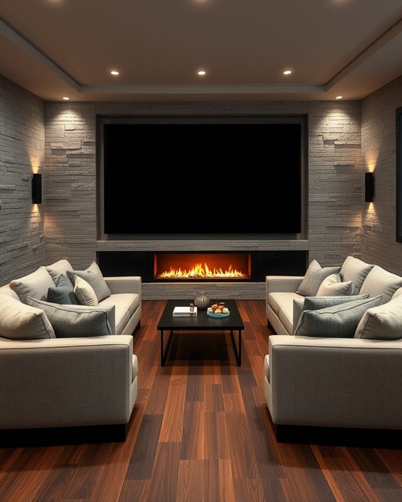 cozy fireplace enhances entertainment