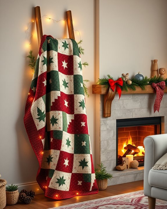 cozy holiday quilt display