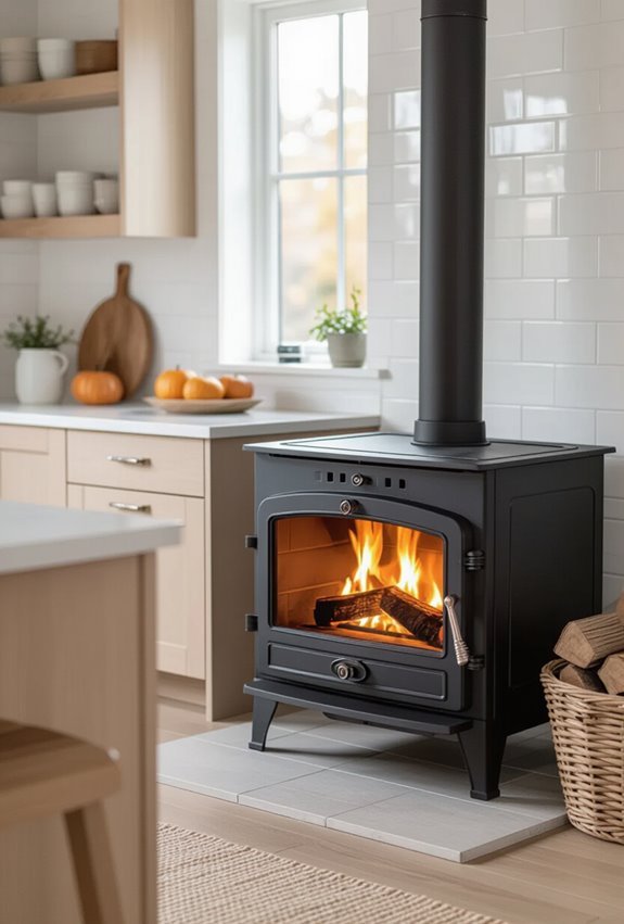 cozy kitchen fireplace placement