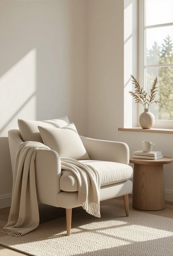 cozy minimal neutral reading nook