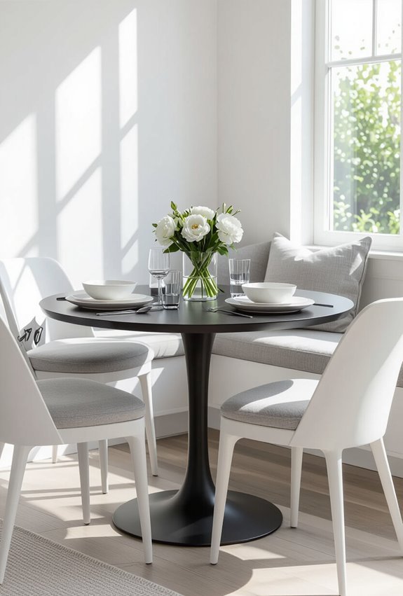 cozy monochrome banquette dining nook