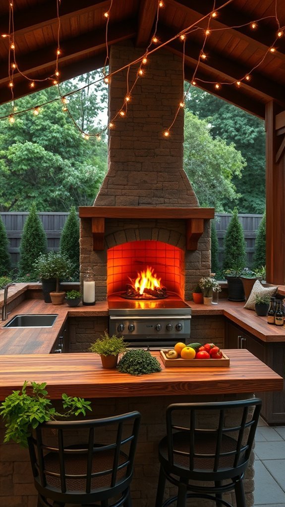 cozy outdoor fireplace kitchen