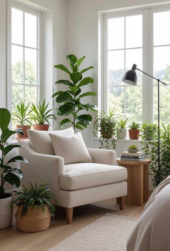 cozy plant surrounded reading nook
