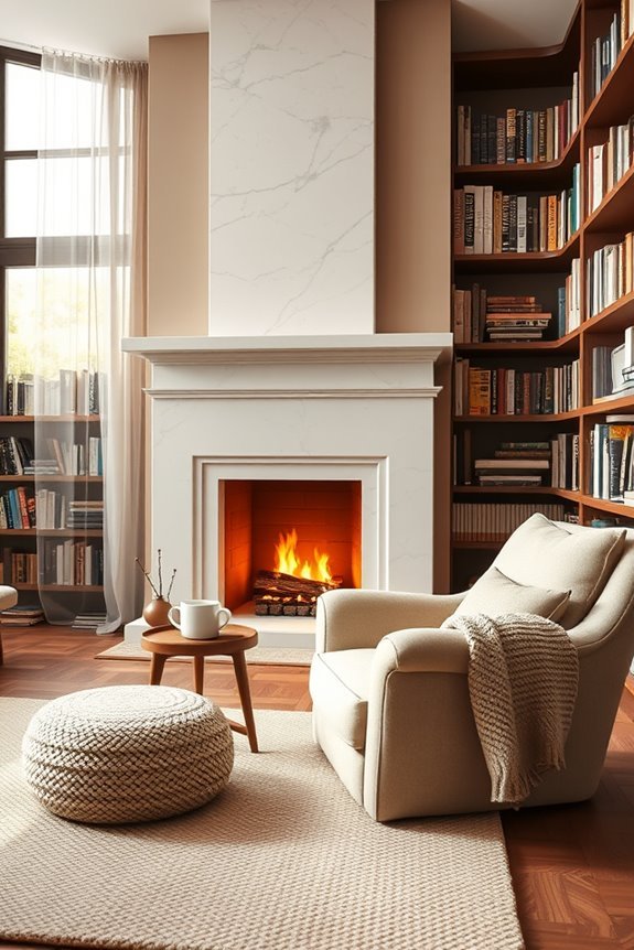 cozy reading by fireplace