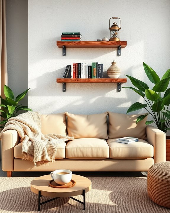 cozy rustic wood shelves