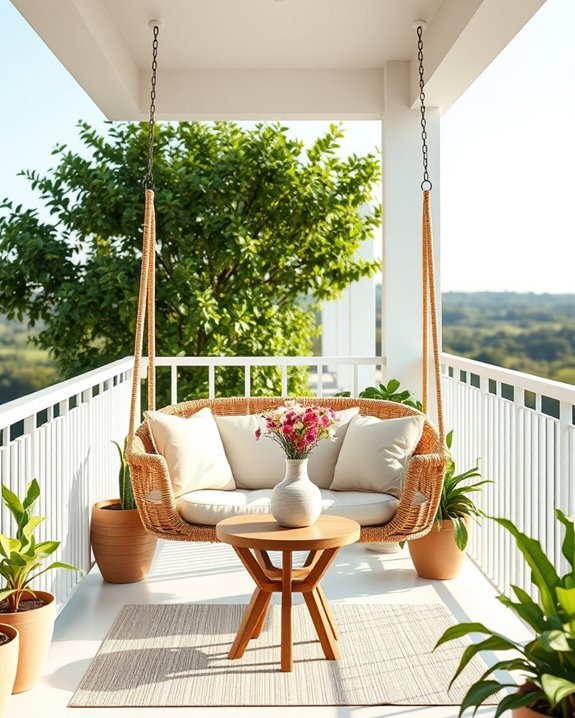 cozy shaded balcony swing