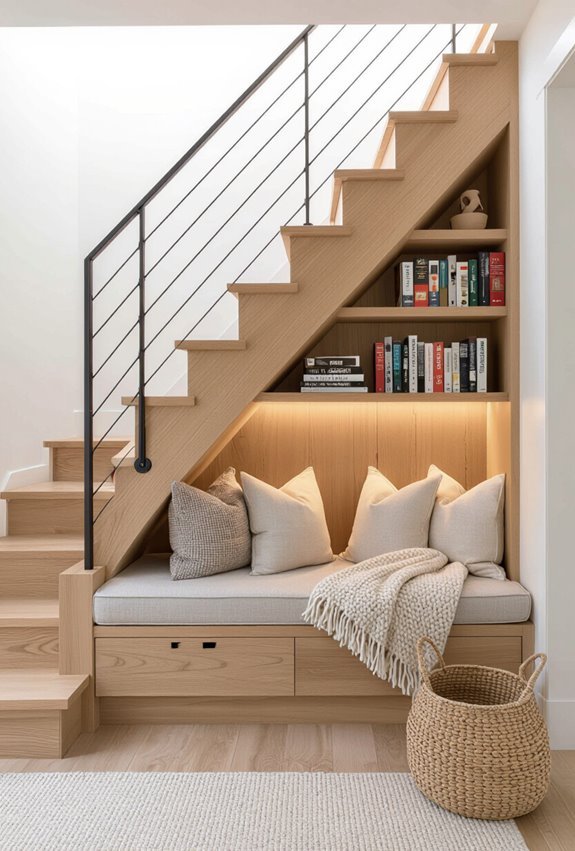 cozy under stair reading nook