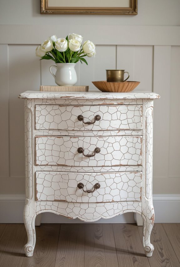 crackled chalk painted vintage nightstand