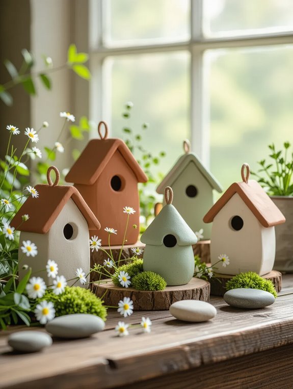 create colorful clay birdhouses