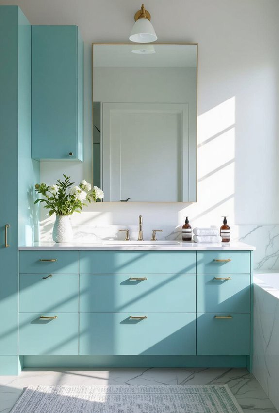 crisp aqua coastal bathroom cabinetry