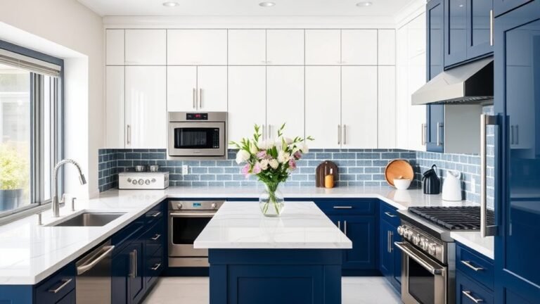 crisp blue and white cabinetry