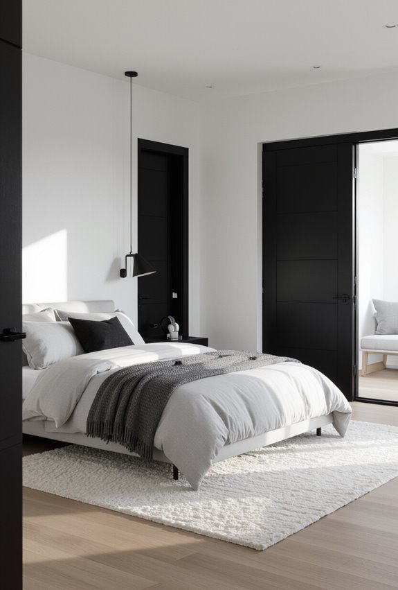 crisp white walls black doors