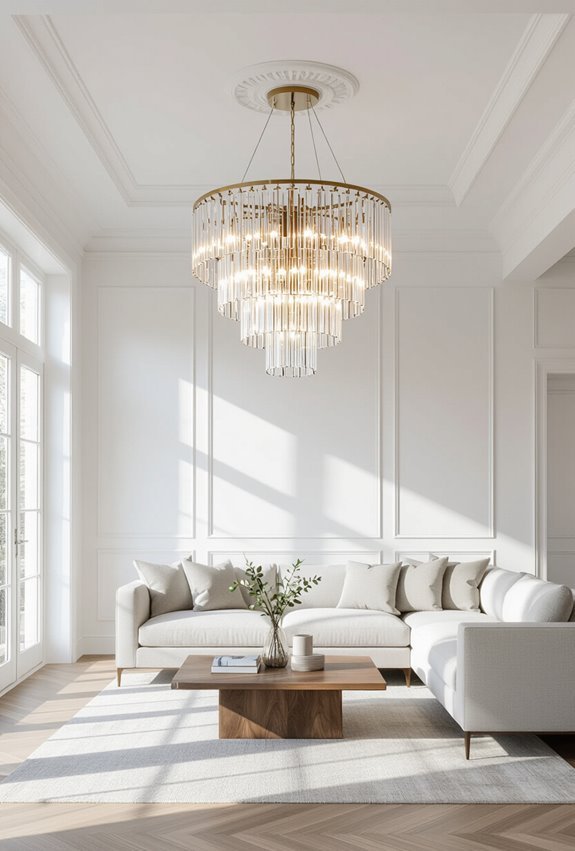 crystal chandelier anchors ceiling