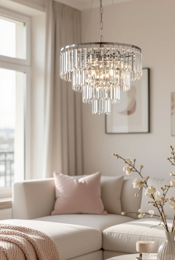 crystal chandelier creates glamorous shimmer