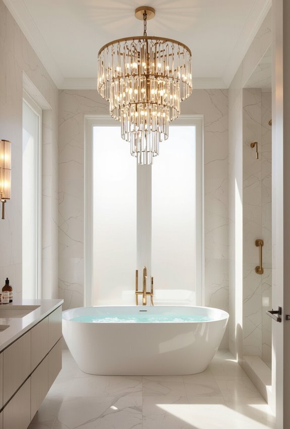 crystal chandelier with mirrored ceiling