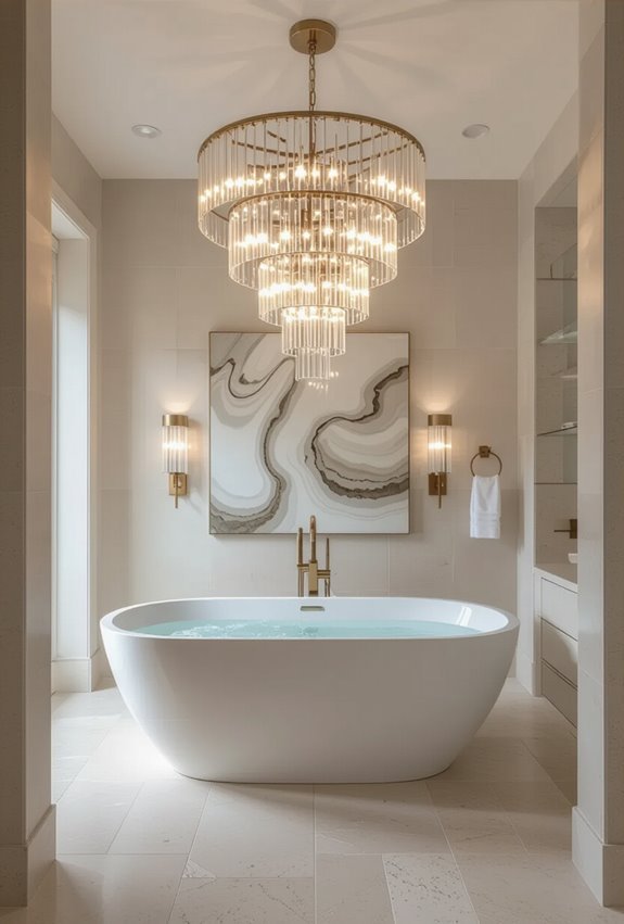 crystal chandeliers above tubs