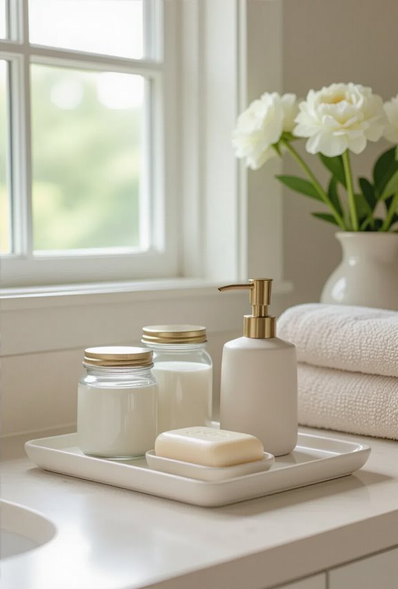 curated bathroom countertop styling accessories