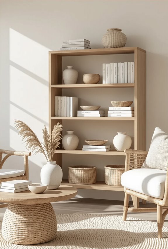 curated boho open shelf styling