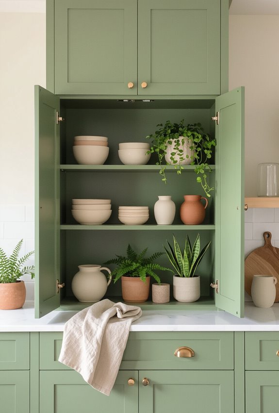 curated greenery and ceramics display