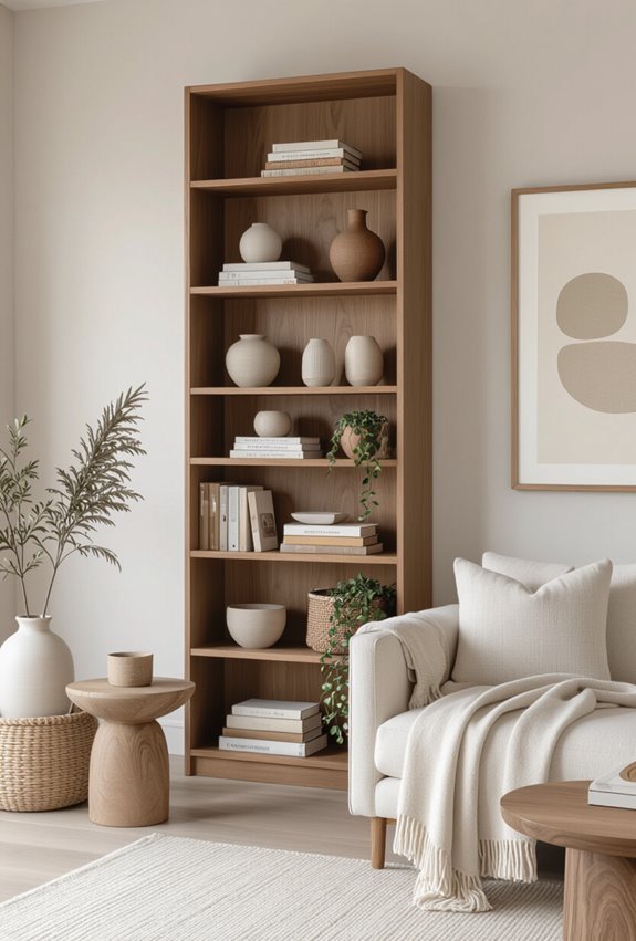 curated layered open bookcase displays