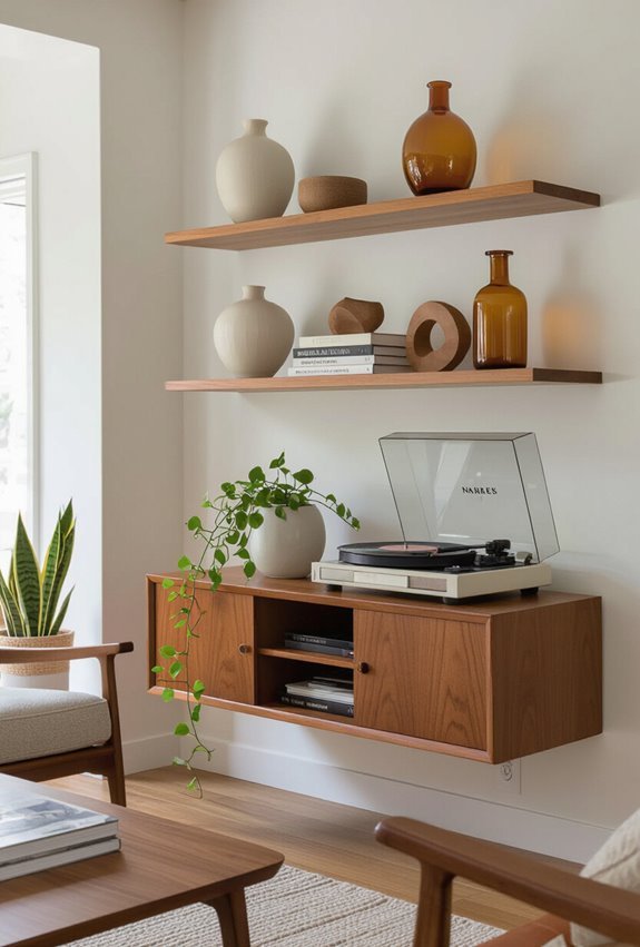 curated mid century open shelving