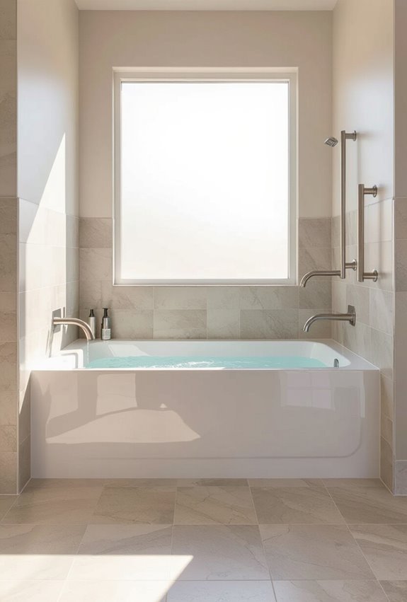 curbless tub with grabbars