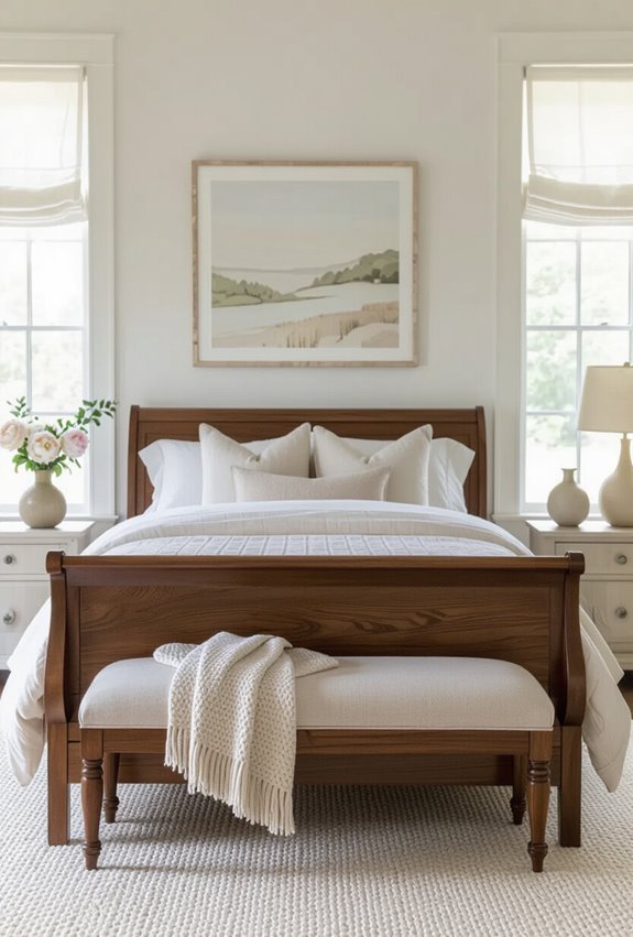 curled wood sleigh bed romance