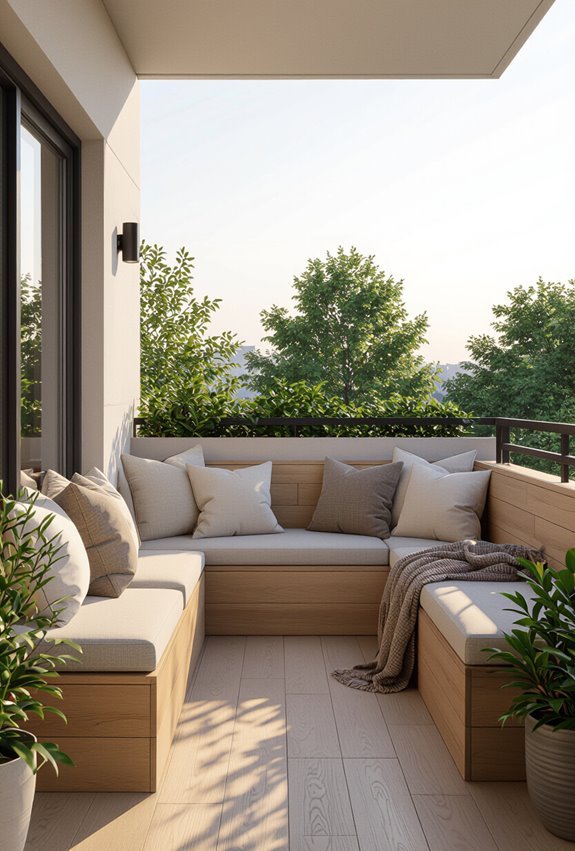 curved built in storage benches