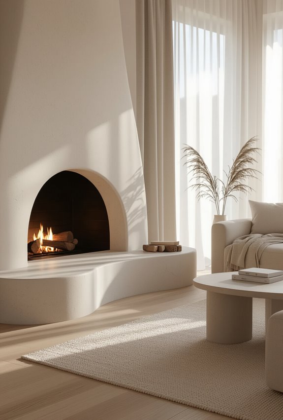 curved fireplace surround for coziness