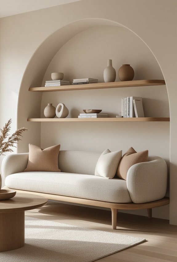 curved floating backlit corner shelves