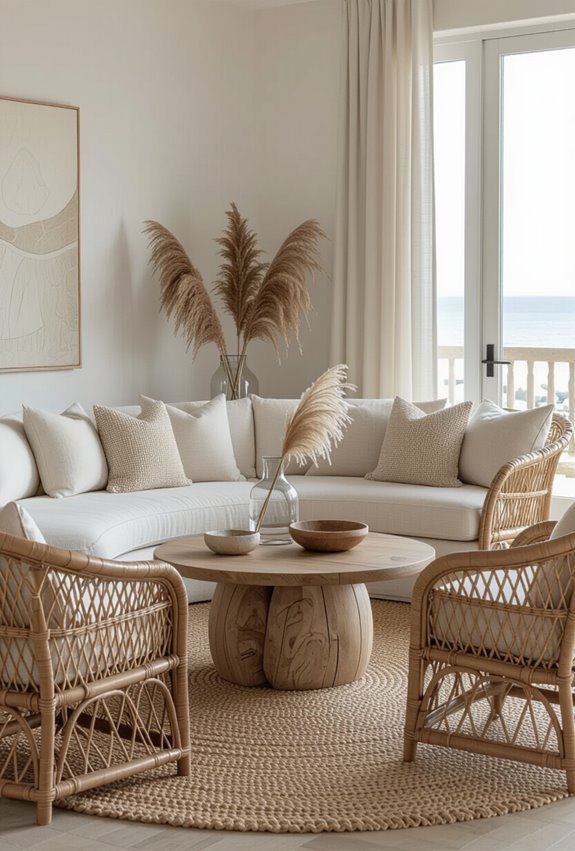 curved rattan coastal conversation seating