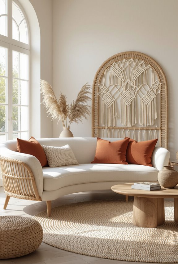 curved sofa with macram